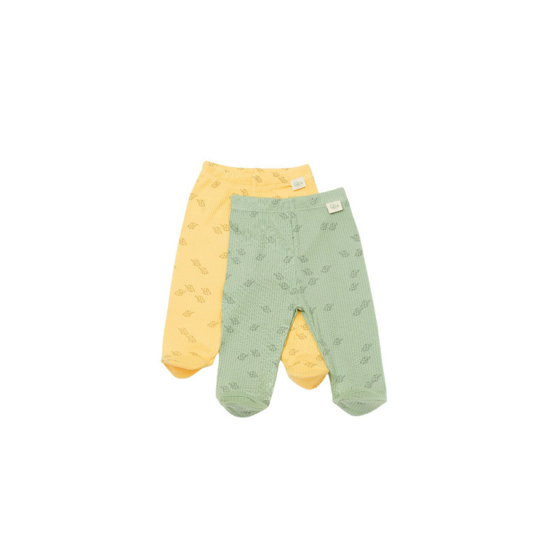 Set 2 pantalonasi cu botosei Printed, BabyCosy, 50% modal+50% bumbac, Lamaie/Verde (Marime: 0-3 Luni)