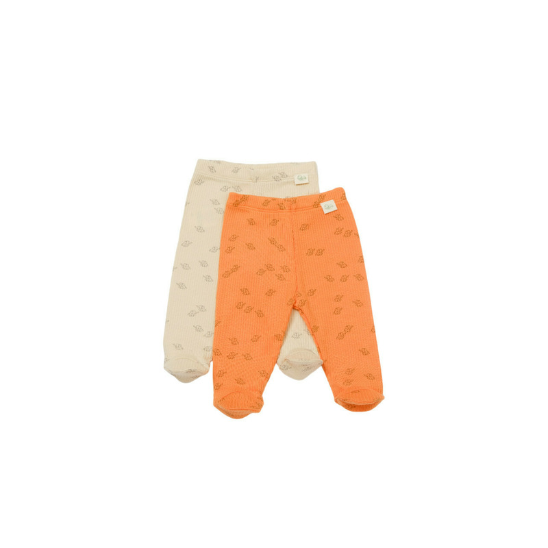 Set 2 pantalonasi cu botosei Printed, BabyCosy, 50% modal+50% bumbac, Stone/Apricot (Marime: 3-6 Luni)