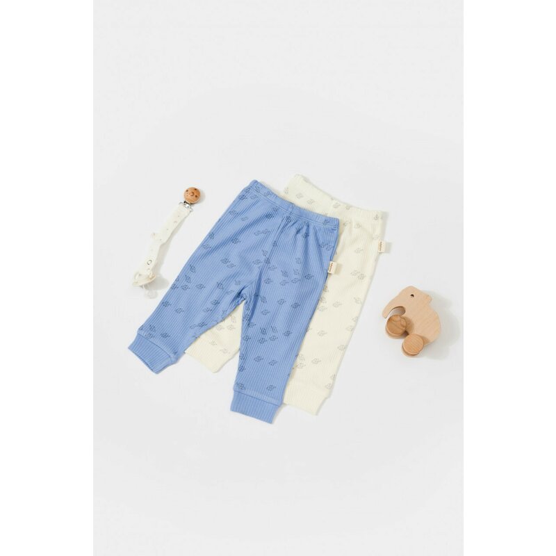 Set 2 pantalonasi Printed, BabyCosy, 50% modal+50% bumbac, Ecru/Lavanda (Marime: 12-18 Luni)