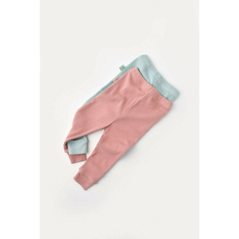 Set 2 pantaloni bebe unisex din bumbac organic si modal - Mint/Rose, BabyCosy (Marime: 12-18 Luni)