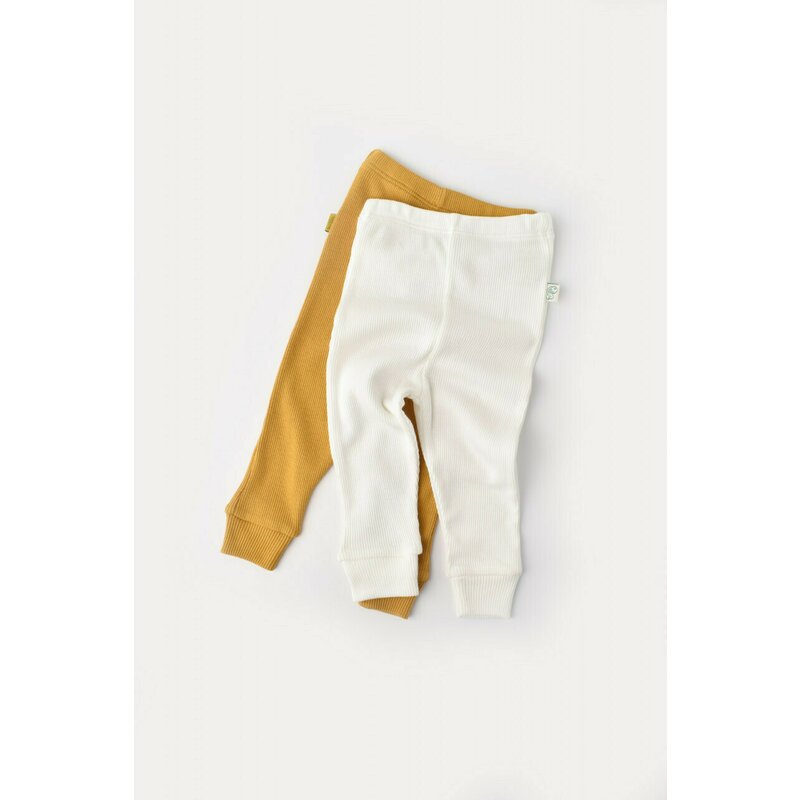 Set 2 pantaloni bebe unisex din bumbac organic si modal - Mustar/Ecru, BabyCosy (Marime: 18-24 Luni)