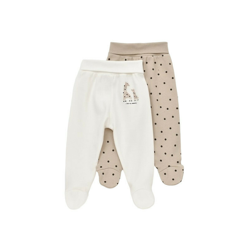 Set 2 pantaloni cu botosei bebe unisex Girafa, BabyCosy, 100% bumbac organic (Marime: 0-3 Luni)