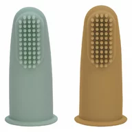 Set 2 periute de dinti pentru deget, FreeON, Cu peri moi, Silicon, Curata bland, 0 luni+, Green/Ochre