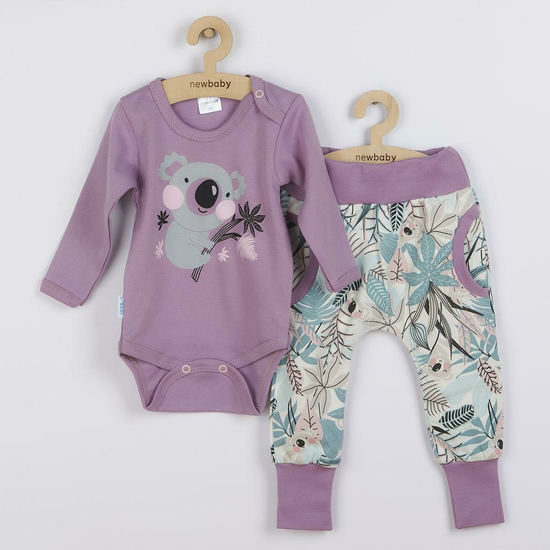 Set 2 piese, New Baby, Include body cu maneca lunga, pantaloni, Marime 56, Din bumbac 100%, Rebel Lilac