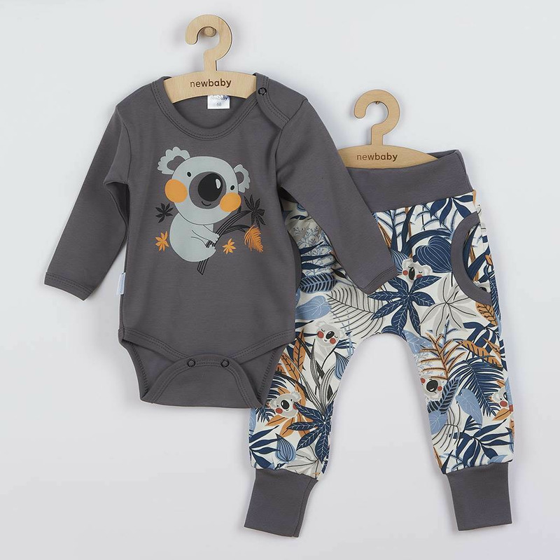 Set 2 piese, New Baby, Include body cu maneca lunga, pantaloni, Marime 74, Din bumbac 100%, Rebel Graphite