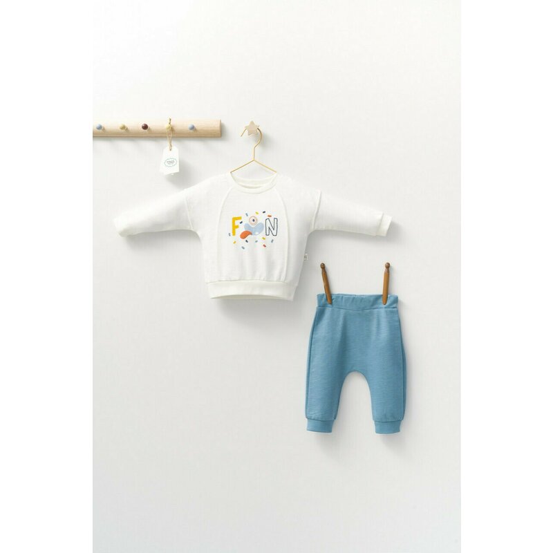 Set 2 piese cu bluzita si pantalonasi de trening Monster, Tongs baby (Culoare: Alb, Marime: 12-18 Luni)