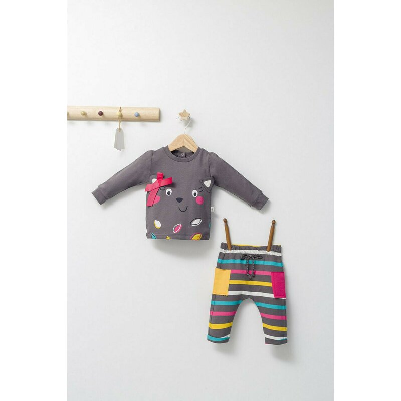 Set 2 piese cu bluzita si pantalonasi pentru fetite Colorful autum, Tongs baby (Culoare: Albastru, Marime: 12-18 Luni)