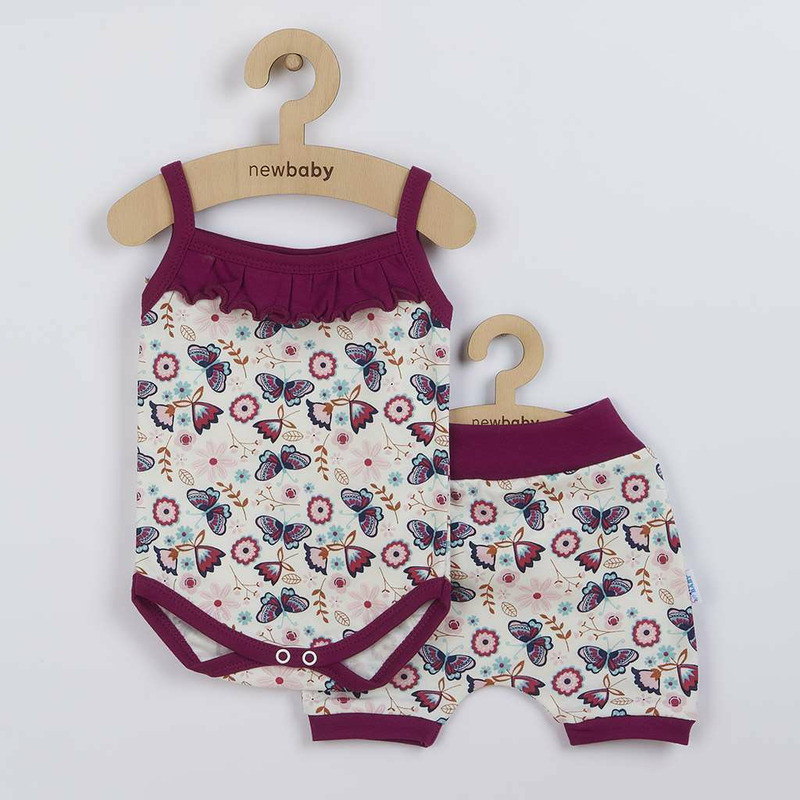 Set 2 piese, New Baby, Pentru vara, Include pantaloni scurti, body cu volanas, Marime 56, Din bumbac 100%, Little Girl