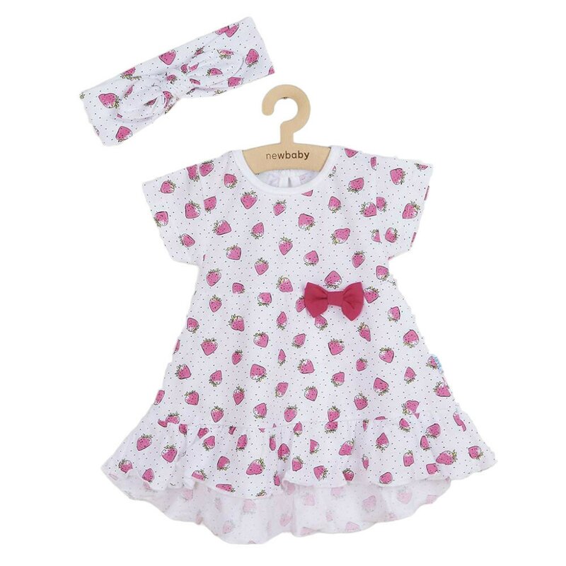 Set 2 piese, New Baby, Include rochita pentru fetite, bentita pentru cap, Marime 86, Din bumbac 100%, Strawberry