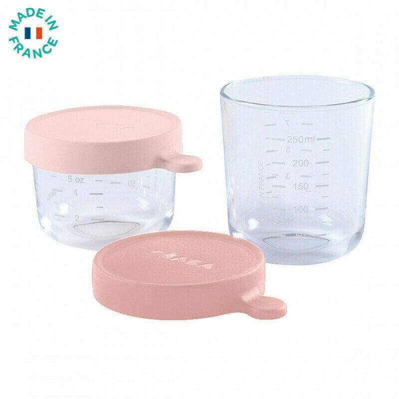 Beaba - set 2 recipiente sticla 150/250ml - roz