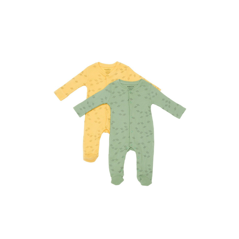 Set 2 salopete lungi Printed, BabyCosy, 50% modal+50% bumbac, Lamaie/Verde (Marime: 3-6 Luni)