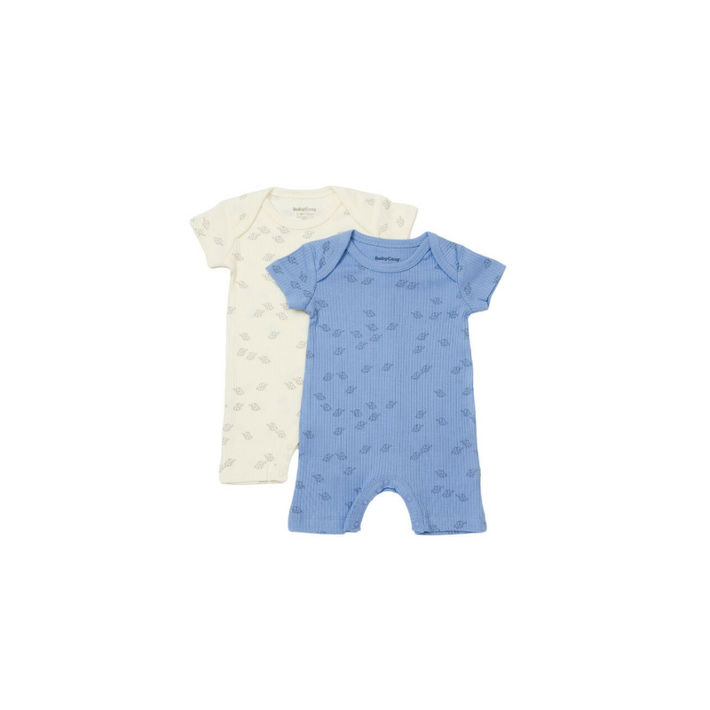 Set 2 salopete scurte Printed, BabyCosy, 50% modal+50% bumbac, Ecru/Lavanda (Marime: 0-3 Luni)