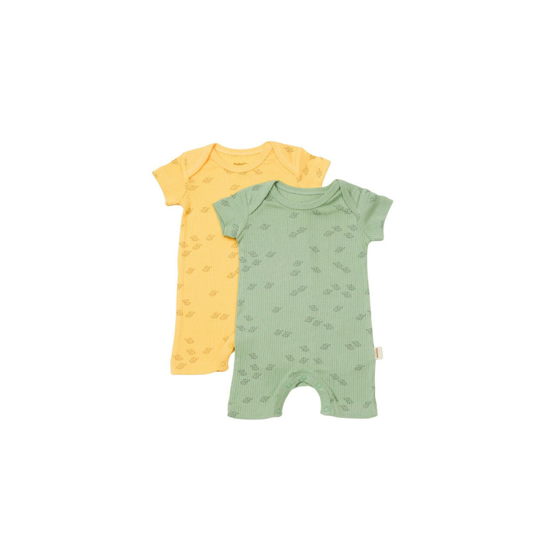 Set 2 salopete scurte Printed, BabyCosy, 50% modal+50% bumbac, Lamaie/Verde (Marime: 0-3 Luni)