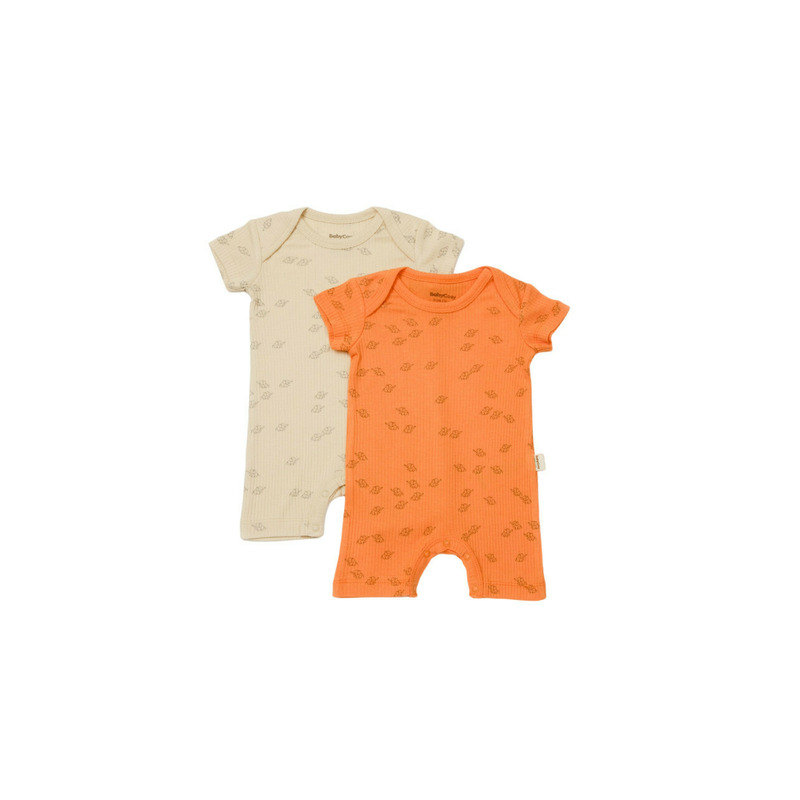 Set 2 salopete scurte Printed, BabyCosy, 50% modal+50% bumbac, Stone/Apricot (Marime: 0-3 Luni)