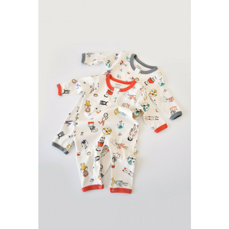 Set 2 salopetele cu maneca lunga si pantaloni lungi - 100%bumbac organic - Rosu si Gri, BabyCosy (Marime: 18-24 Luni)