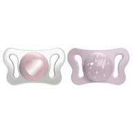 Set 2 suzete bebelusi, Chicco, Physioforma, Silicon moale, Sterilizabil la microunde, 0-2 luni, Roz
