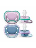 Set 2 suzete bebelusi, Philips Avent, Ultra Air, Ortodontice, Silicon moale, Ventilate, Senzatie naturala, Fara BPA, 6- 18 luni, Albastru/Mov