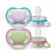 Set 2 suzete bebelusi, Philips Avent, Ultra Air, Ortodontice, Ventilate, Senzatie naturala, Fara BPA, 0- 6 luni, Violet/Verde