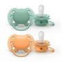 Set 2 suzete bebelusi, Philips Avent, Ultra Soft, Ortodontice, Silicon moale, Disc de protectie moale si flexibil, Fara BPA, 0- 6 luni, Verde/ Portocaliu - 1