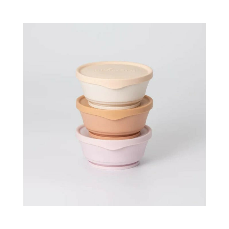 Set 3 boluri cu capac hrana bebelusi Miniware, 100% din materiale naturale biodegradabile, Cotton Candy+Toffee+Vanilla