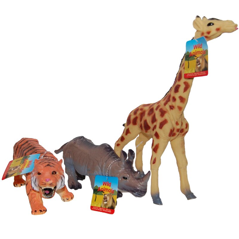 Up int\'l - Set 3 figurine din cauciuc animale salbatice, Girafa/Tigru/Hipopotam, 22 - 30 cm