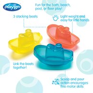 Set 3 jucarii de baie, Playgro, Include 3 barcute colorate, Cu gauri pentru a se revarsa apa, 6 luni+, Bright Baby Boats