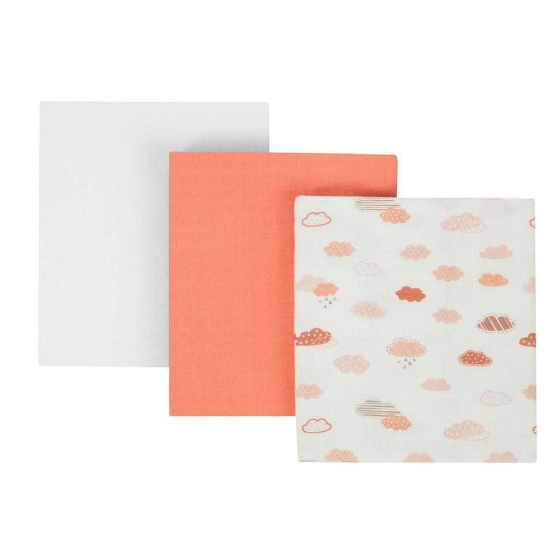 Clevamama - set 3 paturici de muselina din bambus, 70x70 cm, portocaliu