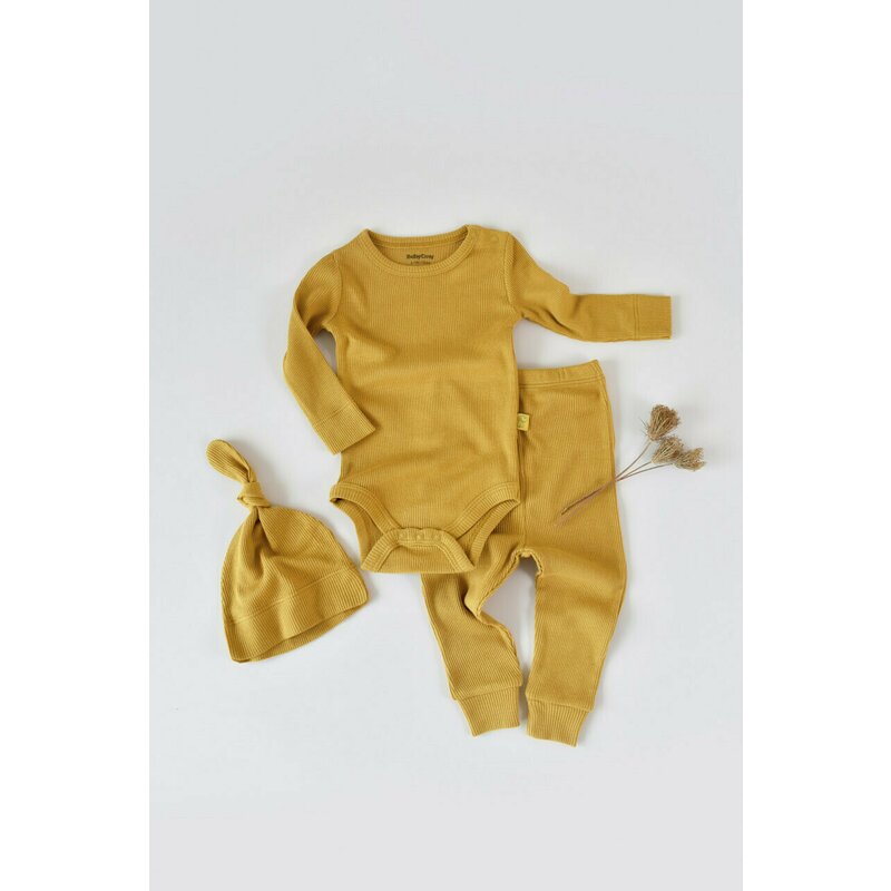 Babycosy - Set 3 piese: body cu maneca lunga, panataloni lungi si caciulita din bumbac organic si modal - Sofran, Baby Cosy (Marime: 12-18 Luni)