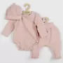 Set 3 piese, New Baby, Include body cu maneca lunga, pantalonasi cu botosei, caciulita, Marime 62, Din bumbac 100%, I am Pink - 1
