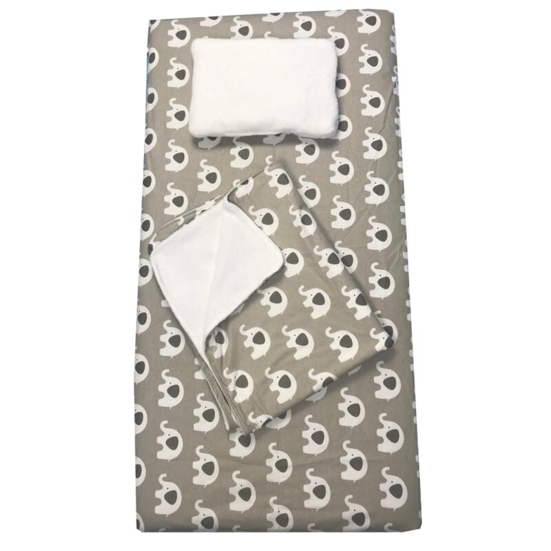 Deseda - set 3 piese de iarna pat 160x80 cm cu paturica cu cearsaf si pernuta pentru pat elefanti gri-bej