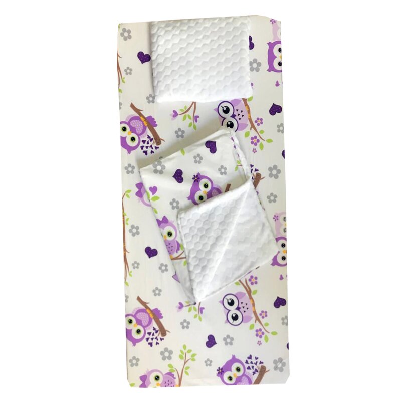 Deseda - set 3 piese de iarna paturica cu cearsaf si pernuta pentru pat 120x60 cm bufnite mov