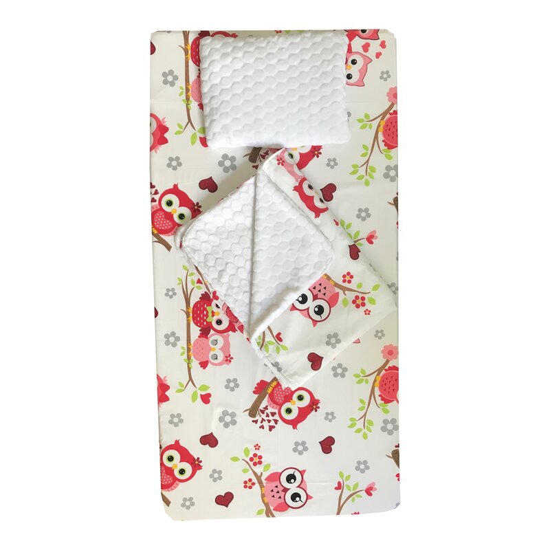 Deseda - set 3 piese de iarna paturica cu cearsaf si pernuta pentru pat 160x80 cm bufnite rosii