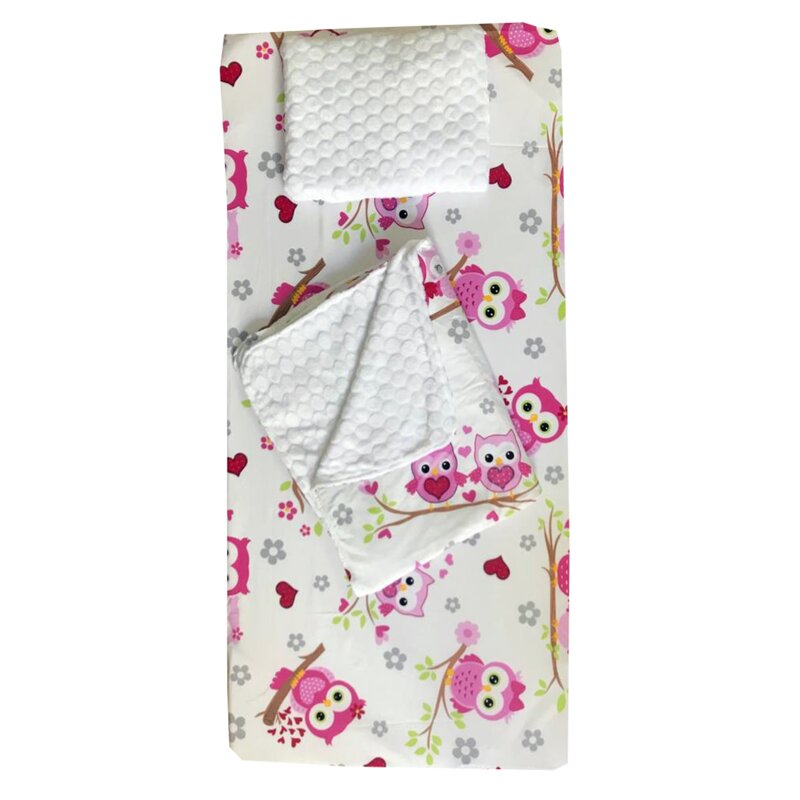 Deseda - set 3 piese de iarna paturica cu cearsaf si pernuta pentru pat 160x80 cm bufnite roz