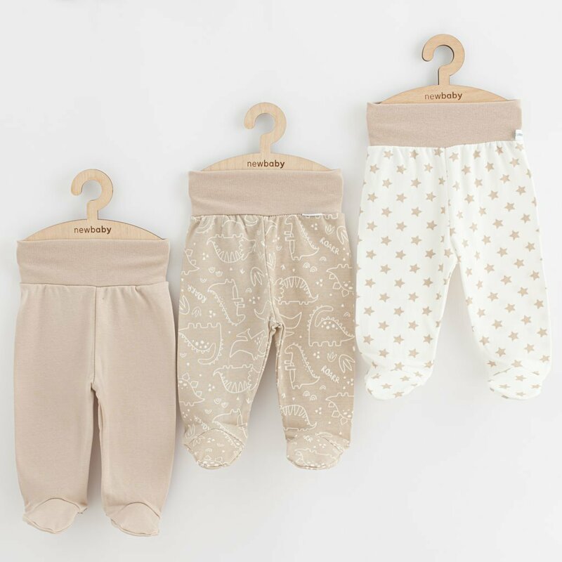 Set 3 piese, New Baby, Classic II, Include 3 perechi de pantalonasi cu botosei, Marime 50, Din bumbac 100%, Beige