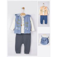 Set 3 piese: pantaloni, bluzita si vestuta pentru bebelusi, Tongs baby (Culoare: Albastru, Marime: 9-12 luni)