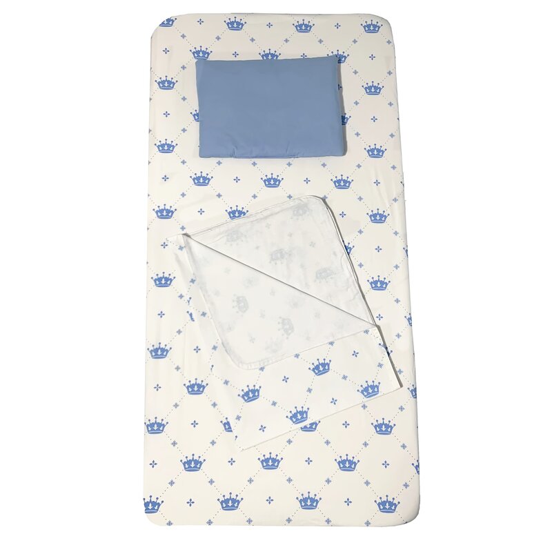 Deseda - set 3 piese pat 120x60 cm cu cearsaf paturica si perna coronite albastru