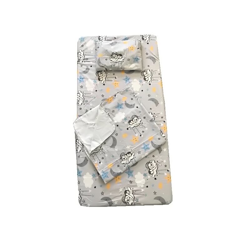 Deseda - set 3 piese pat 120x60 cm cu cearsaf paturica si perna ursuleti adormiti gri