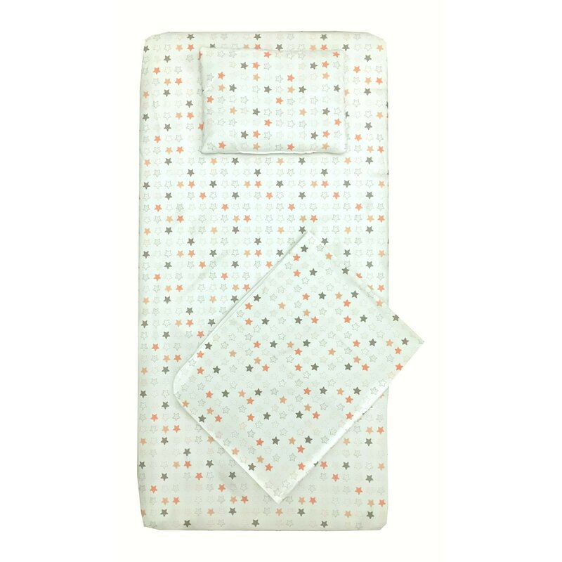 Deseda - set 3 piese paturica cu cearsaf si pernuta 120x60 cm stelute bej-oranj