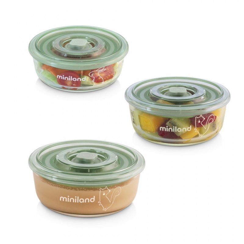 Miniland baby - set 3 recipiente din sticla 330 ml chip