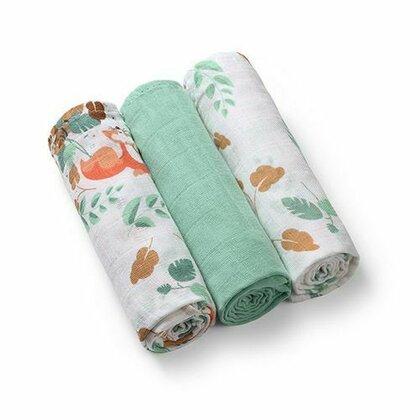 Set 3 scutece, BabyOno, Din muselina, Multifunctionale, Dimensiune 70x70 cm, 0 luni+, Bumbac, Verde/Multicolor
