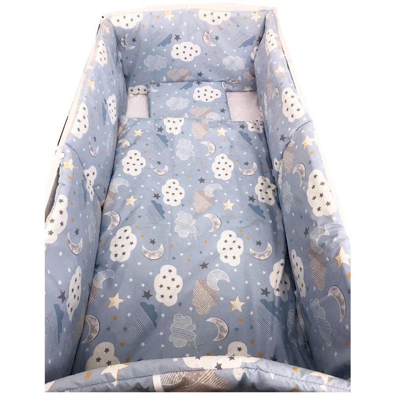 Deseda - set 4 aparatori protectii laterale pat pufoase 140x70 cm h39cm norisori cu luna albastrii