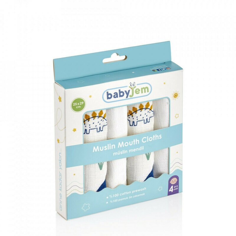 Babyjem - set 4 prosopele din muselina 25x29 cm (model: dino)