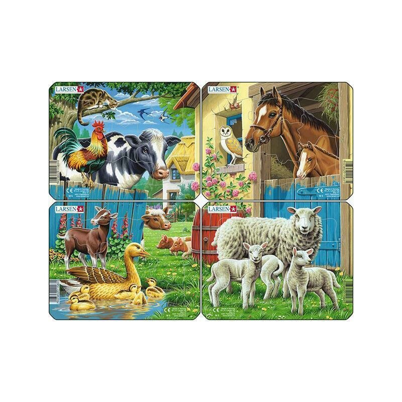 Larsen - set 4 puzzle mini animale de la ferma cu oi rate vaci cai orientare tip vedere 7 piese