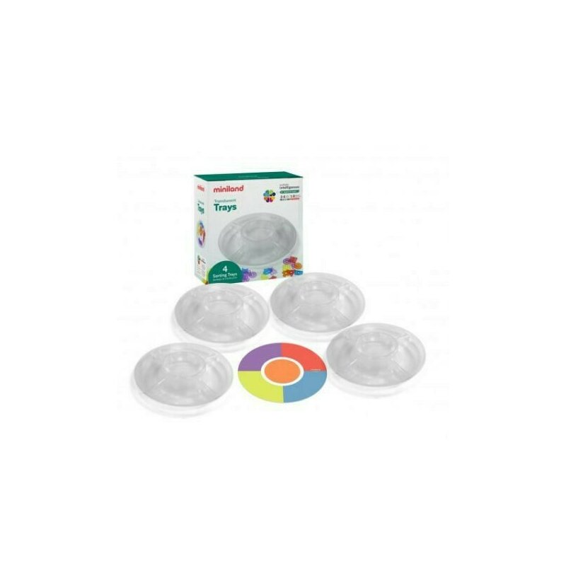 Miniland - set de sortat , 4 tavite compartimentate translucide