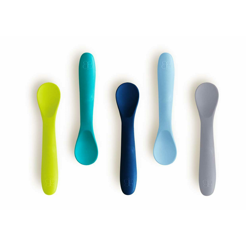 Set 5 lingurite, BBluv, Spoon, Silicon, Textura moale, Anti-bacteriene si non-alergice, Fara BPA, Blue