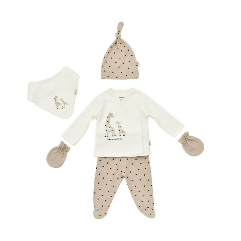 Set 5 piese Girafa, BabyCosy, 100% bumbac organic (Marime: 0-3 Luni)