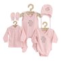 Set 5 piese, New Baby, Include Salopeta fara maneci, jacheta, body cu maneca lunga, caciulita, manusi, Marime 50, Din bumbac 100%, Classic Pink - 3