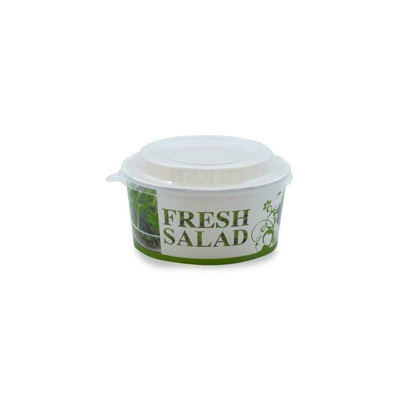 Set 50 Boluri pentru salata din carton, cu capac, Capacitate 1100 ML, Model Fresh, meniu fast food la pachet