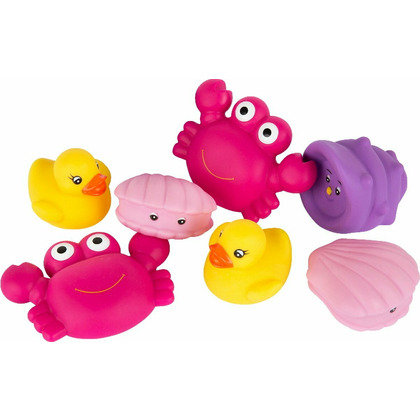 Set 7 animalute de baie, Fara gauri, Cu gentuta pentru transport, Fara BPA, Floating Sea Friends, Playgro, Pink