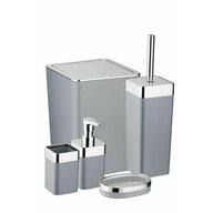 Set accesorii baie, 5 piese, dozator sapun, suport sapun si periuta dinti, perie WC, gri